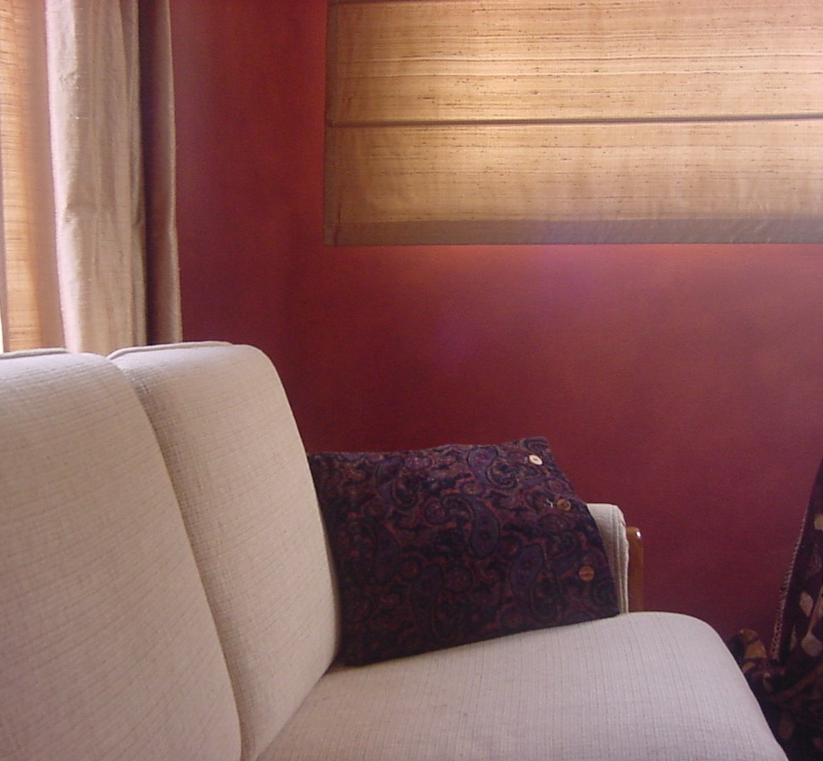 Detail of red wash, natural fabrics
